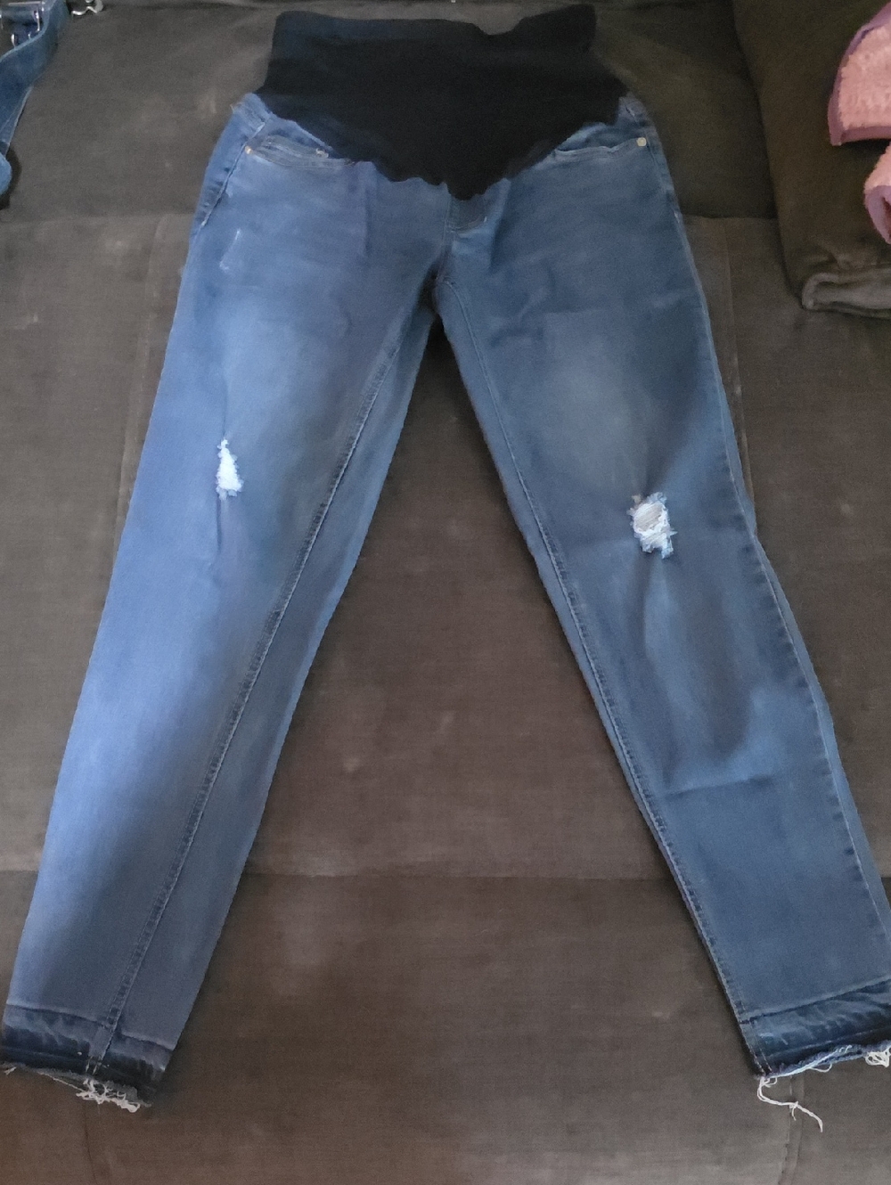 Time and Tru Dark Blue Maternity Skinny Jeans with Distressed Knees